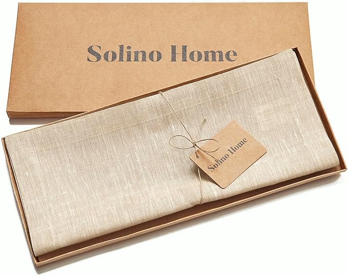 Solino Home Linen Table Runner 60 Inches - 100% Pure Linen Champagne Beige Table Runner 14 x 60 Inch Ideal for Dresser and Coffee Tables - Spring, Easter - Athena