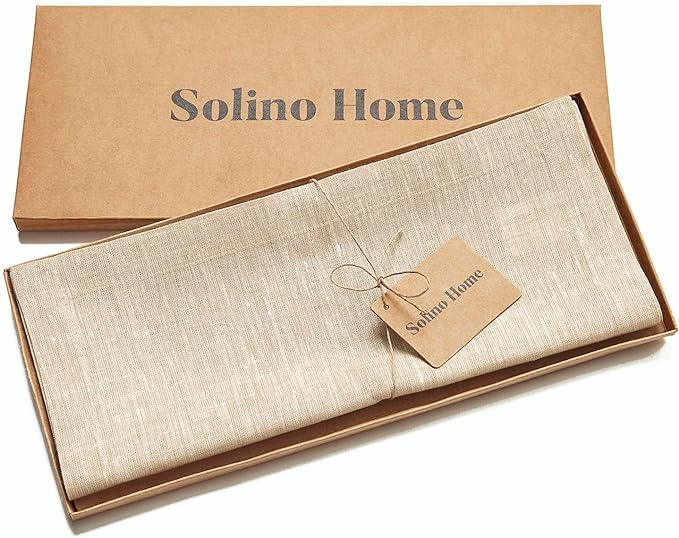 Solino Home Linen Champagne Beige Table Runner 120 Inches Long - Athena, 100% Pure Linen Dining Table Runner 14 x 120 Inch for Spring, Easter