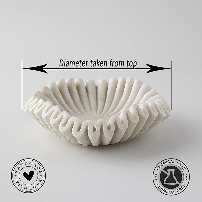 Marble Bowl Fruit Bowl, Stone Bowl Decorative Bowl Decorative Trays Marble Fruit Bowl Marble Ruffle Bowl Marble Floral Bowl Home Decor Gifts (12 inch)