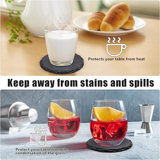 VIBRATITE 24 Pack 4 Inch Round Black Slate Drink Coasters | Laser Engraving - Image 4
