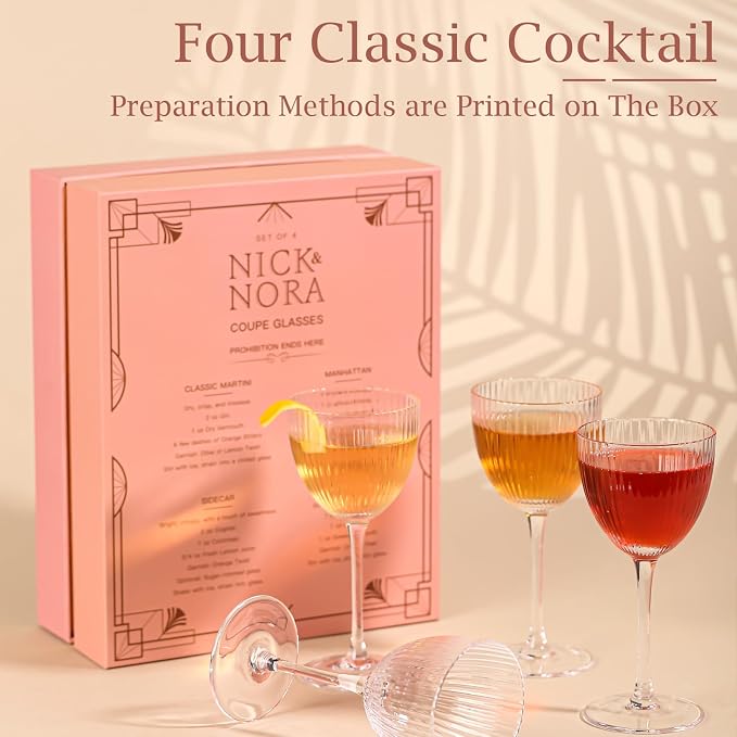 Physkoa Nick and Nora Cocktail Glasses – 5 oz 100% Lead-Free Crystal Ribbed - Image 5