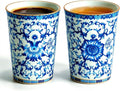 Blue and White Floral Porcelain Tea Cups Set of 2 | No Handle, Bone China by CmengAo