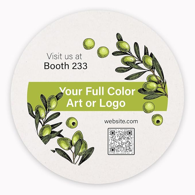 B.E. Green Custom Coasters - Pulpboard Personalized Coasters for Drinks - Full Color Print - Reusable & Absorbent - Beverage Coaster - Promotional Events & Celebrations - Pack of 50-4" Round Coaster