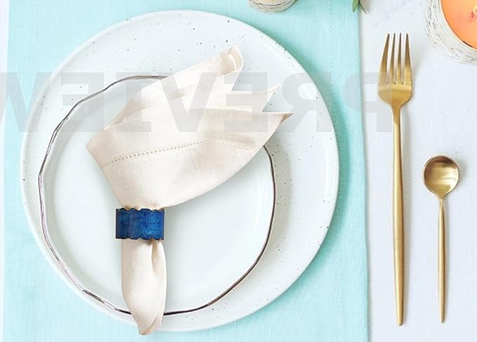 ALPHA Living HOME Handmade Epoxy Napkin Rings Set of 12 | Elegant Table Decor for Dining, Weddings & Events | Durable & Stylish Napkin Rings Holders | Art Deco Design (Blue Gold)