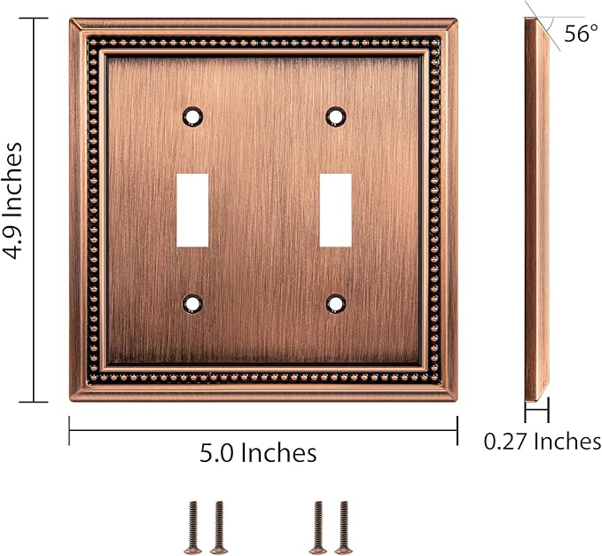 Henne Bery Sunken Pearls Heavy Duty Decorative Wall Plate Switch Plate Outlet Cover (Double Toggle, Antique Copper)