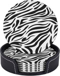 Drink Coasters with Holder Stand Set of 6, Zebra Stripes Print Pu Leather by Unknown