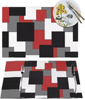 Red Black Grey White Placemats Set of 4 Abstract Modern Art Geometric Wipeable Table Mats Reusable Washable PVC Rectangle Place Mats for Kitchen Dining Home Decor 12x18 Inches