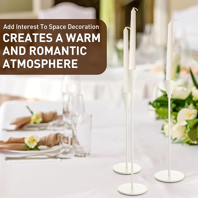 27 Pack Candles Holder, 9 Sets Taper Candlestick Holders Fit 0.75 Inch Thick Pillar Candles, Long Candle Sticks Centerpiece Decor for Home Wedding Dinning Party Anniversary(White)