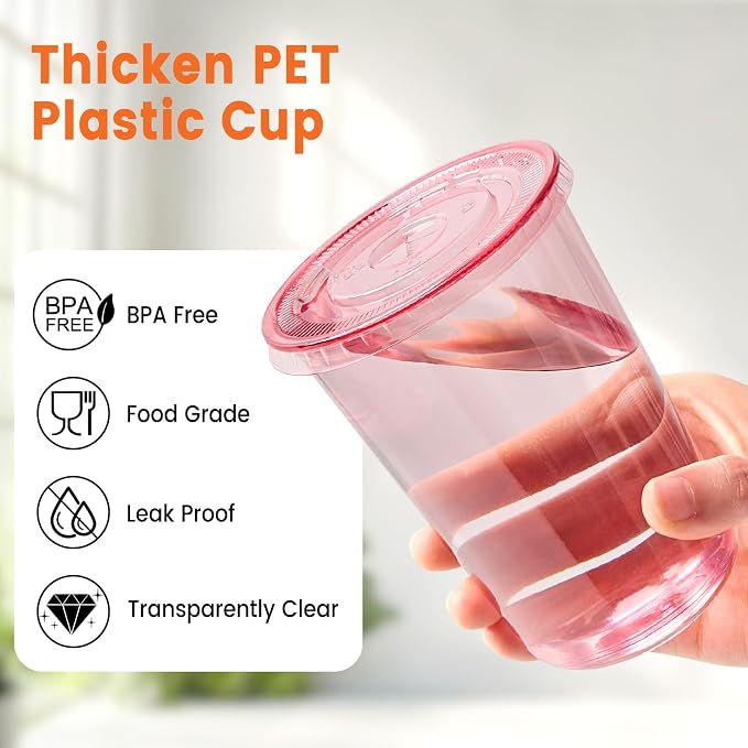 100 Sets - 16oz Pink Plastic Cups - Image 3