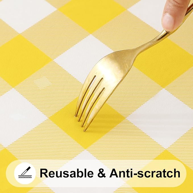 Smiry Rectangle Picnic Table Cloth, Elastic Waterproof Fitted Vinyl Tablecloths, Flannel Backed Buffalo Plaid Table Covers for Dining, Camping, Outdoor (White and Yellow, 24" x 48")