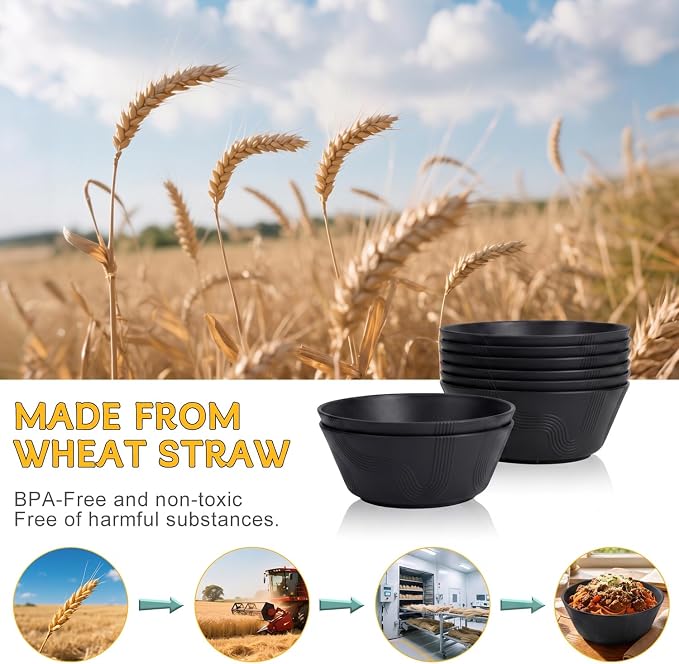 PYRMONT Wheat Straw Bowls 36 Oz Big Salad Bowl Unbreakable Cereal Bowls Set of - Image 4