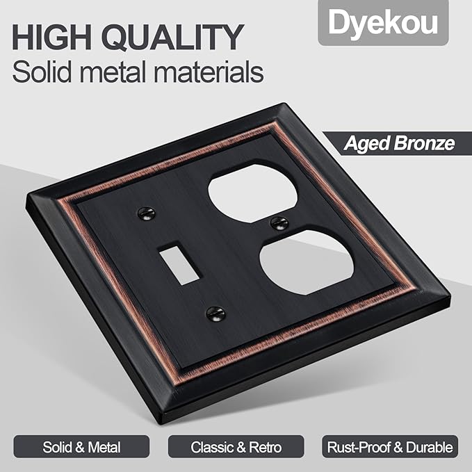 Metal Wall Plate for Electrical Outlets, Decorative Aged Bronze Switch Plates Outlet Cover, Light Switch Cover Plate, 2-Gang Wall Plates (Toggle/Duplex, 2 Pack)