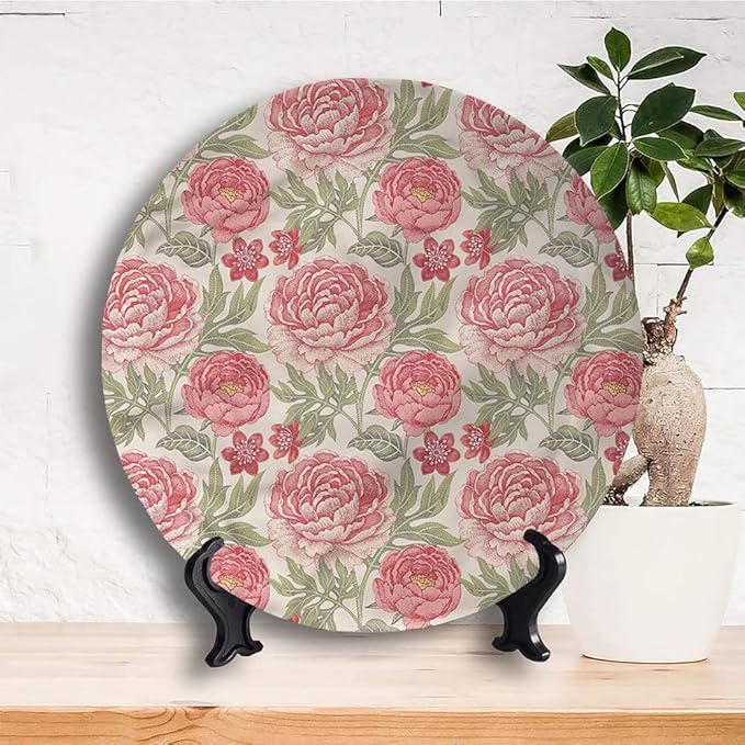 Ceramic Plates, Victorian Decorative Ceramic Plates, Romantic Peonies Botany, 10 Inch, for Dining, Parties, Wedding, Multicolor