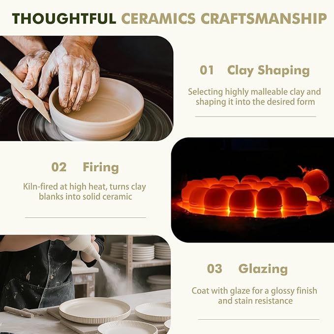Stoneware Dinnerware Sets, Plates and Bowls Set for 4, 12-Piece Ribbed Dishes – Chip & Scratch Resistant, Microwave and Dishwasher Safe Tableware, Warm Off-White
