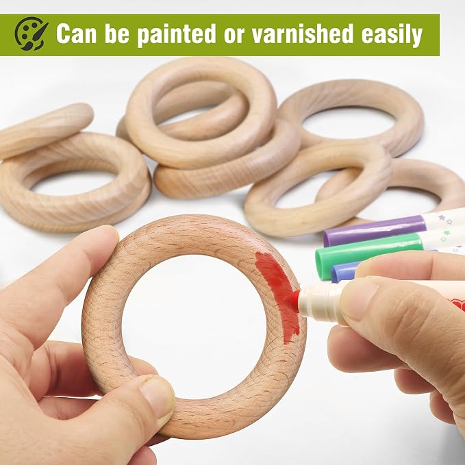 FoDau770 10pcs Natural Beech Wooden Rings, Unfinished Solid Wood Rings Heavy - Image 6