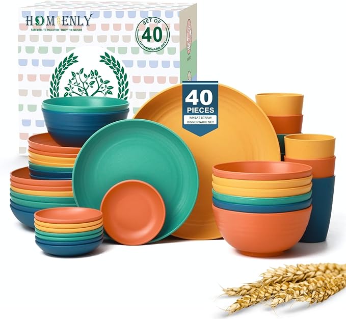 40-Piece Unbreakable Wheat Straw Dinnerwave Sets Plates and Bowls Sets by HOMIENLY