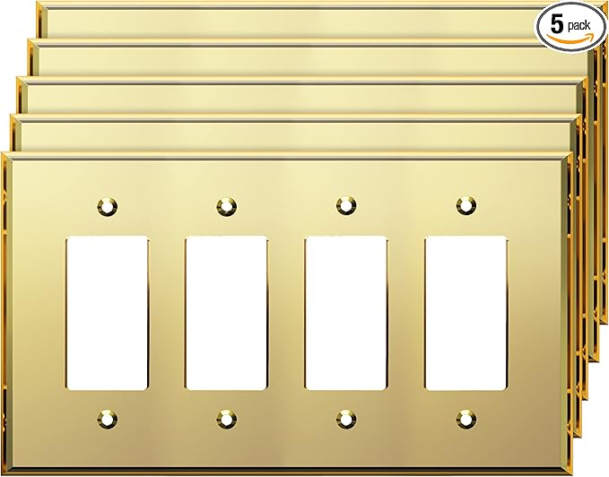 LIDER Reflective Acrylic Decorator Wall Plate, Mirrored Light Switch Plate, Plexiglass Outlet Cover, Acrylic Glass, Oversized 4-Gang 5.25" x 8.88", LWP-34O-AGD5P, Gold, 5 Pack
