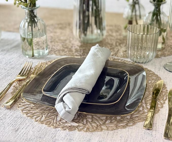 " OCCASIONS " 200pcs set-Wedding Party Disposable Plastic Plate Set -25 x 10'' - Image 5
