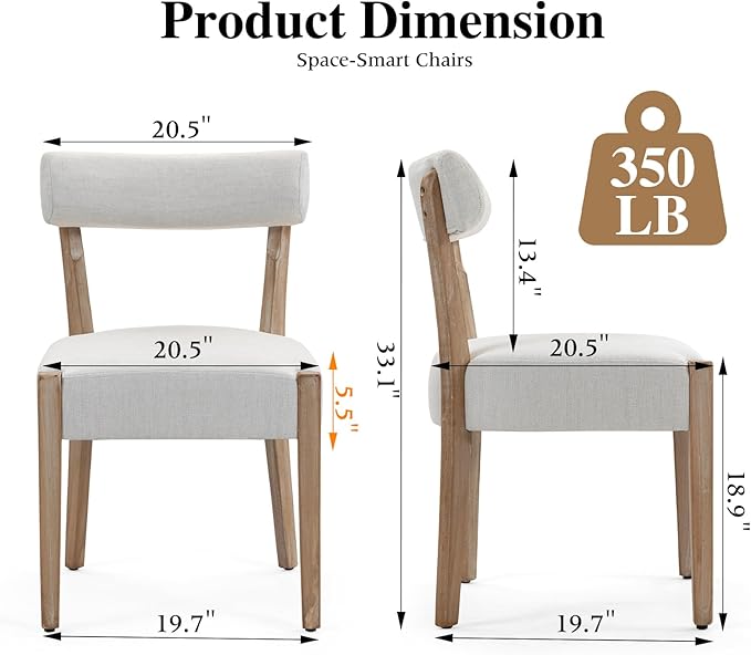 Dining Chairs,8 Pack Mid-Century Modern Wooden Kitchen Chairs with Linen Upholstery - Low-Back Woven Design for Kitchen & Dining Room,Beige Fabric