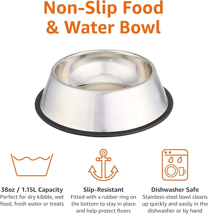 Amazon Basics Stainless Steel Non-Skid Dog Bowl, Dishwasher Safe, Rust Resistant - Image 4