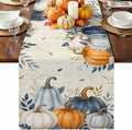 Blue Pumpkins Fall Table Runner 72 Inches Long, Thanksgiving Eucalyptus Leaves by Unknown
