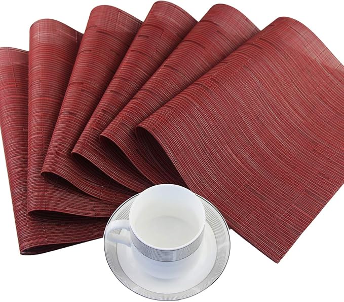 PIGCHCY Placemats Set of 8 Washable Durable Place Mats Vinyl Heat Resistant Non-Slip Table Mats Indoor Outdoor (Burgundy Red)