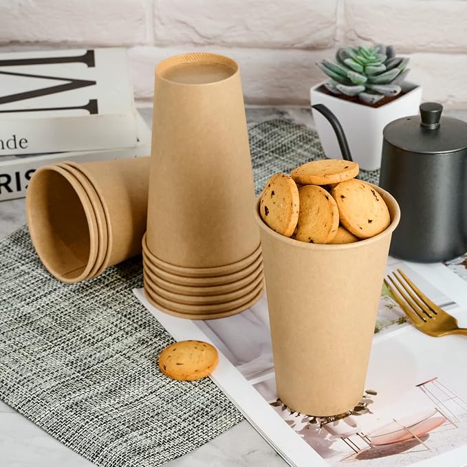 LITOPAK 100 Pack 16 oz Kraft Paper Coffee Cups, Disposable Coffee Cups | - Image 5
