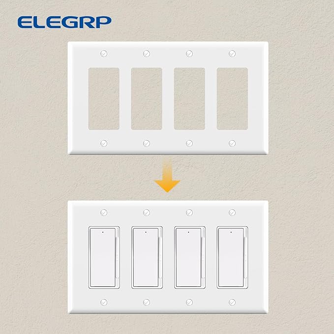 ELEGRP 4-Gang Decorative Wall Plates, Standard Size Unbreakable Thermoplastic Faceplate Cover for Decorator Receptacle Outlet Switch, UL Listed (2 Pack, Glossy White)