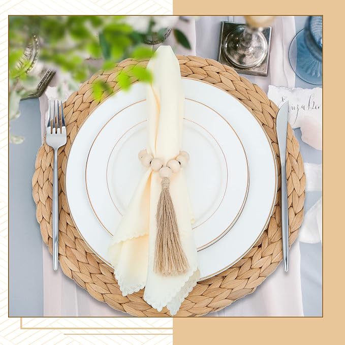 Gejoy 36 Pcs Boho Woven Placemats Wood Bead Napkin Rings - Image 4