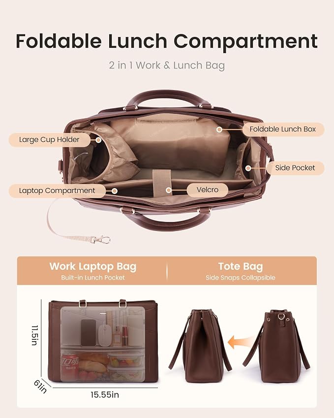 LOVEVOOK Lunch Tote Bag for Women, 3 in 1 Work Bag - Image 7