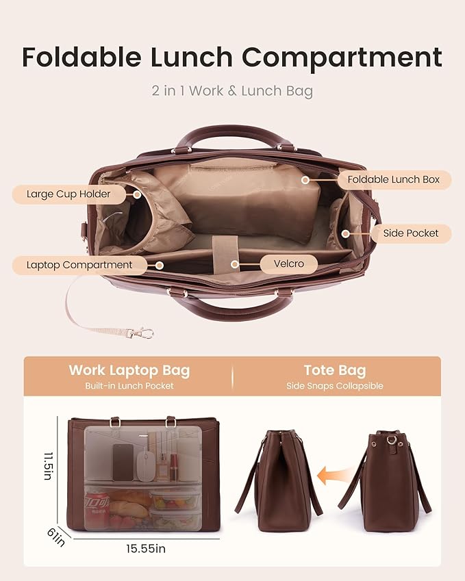 LOVEVOOK Lunch Tote Bag for Women, 3 in 1 Work Bag - Image 6