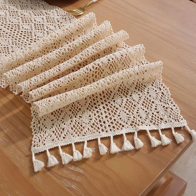 meioro Mesh Woven Table Runners, 12x48 Inch Boho Cotton Table Runner - Image 4