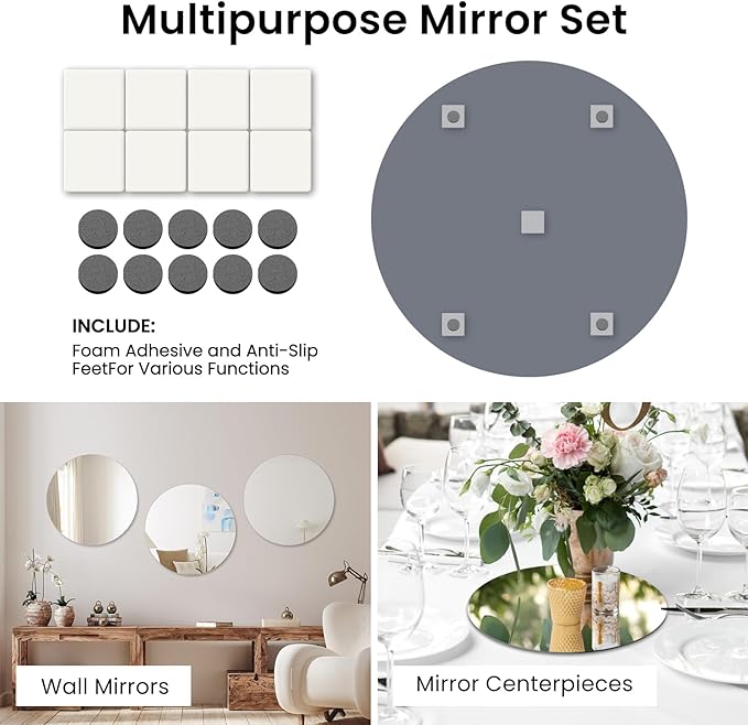 12" Round Mirror Centerpieces for Table, 12Pcs Glass Mirror Table Centerpieces，Glass Mirrors Centerpiece for Wedding Decorations,Parties,Baby Shower, 2mm Thick