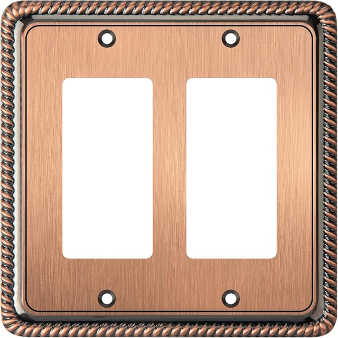Henne Bery Rope Edge Decorative Wall Plate Switch Plate Outlet Cover (Double Decorator, Antique Copper)
