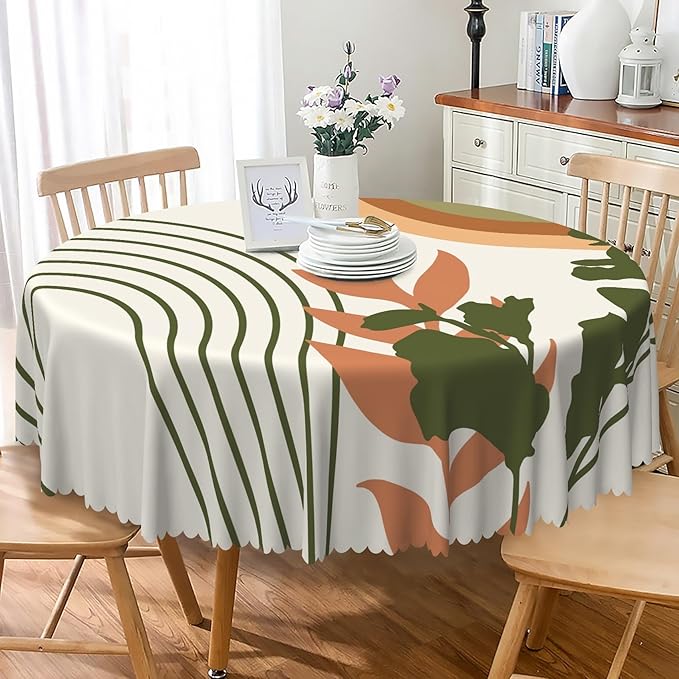 Laeacco 54 Inch Boho Mid Century Round Tablecloth Abstract Rainbow Sun Modern Geometric Art Print Table Cloth Washable Waterproof Wrinkle Free Table Cover for Kitchen Dining Picnic Party Decoration