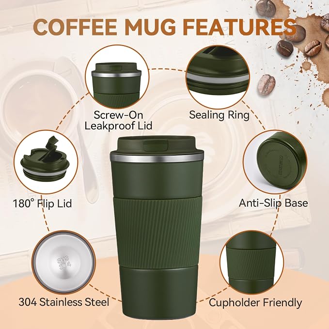 12OZ Travel Coffee Mug Insulated Coffee Cup - Image 5
