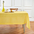 Solino Home Linen Tablecloth 60 x 90 Inch - 100% Pure Linen Chambray Lemon Yellow Table Cloth for Rectangular Tables - Athena, Machine Washable Cloth Tablecloth for Spring, Easter