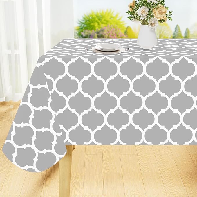 Smiry Rectangle Table Cloth, Waterproof Vinyl Tablecloth with Flannel Backing for Rectangle Tables, Wipeable Spillproof Plastic Tablecloths for Dining, Camping and Indoor (52"x70", Light Grey)