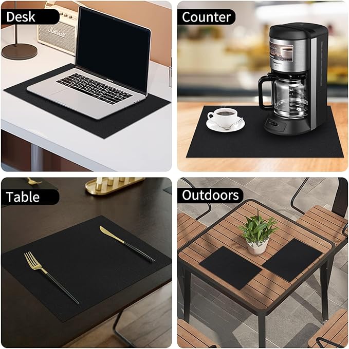 homing Faux Leather Heat Resistant Placemats 6 Packs, Waterproof Wipeable Dining PU Place Mats for Indoor & Outdoor, Easy to Clean, Black