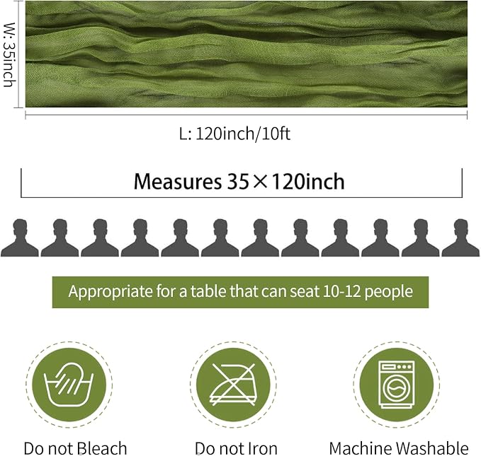 Moss Green Cheesecloth Table Runner 35x120 Inch 10FT Long Rustic Boho Olive - Image 6