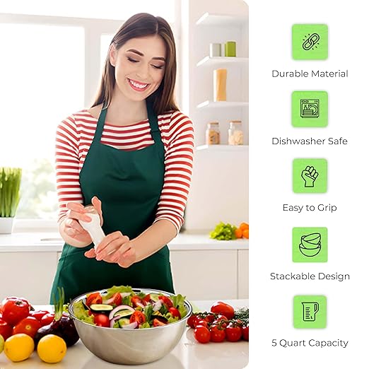OCS Parts 5 Quart Mixing Bowls | Set of 4 | 11.25-Inch Stainless Steel Professional Grade Flat Base Mixing Bowls for Home and Commercial Kitchens | Dishwasher Safe