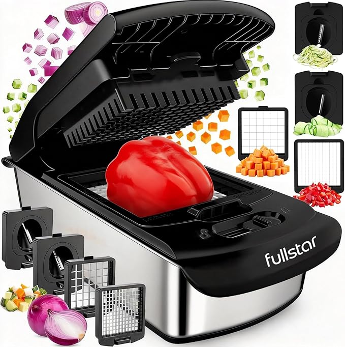 Fullstar The Original Pro Chopper - Vegetable Chopper and Spiralizer, Food Chopper with Container, Fruit Slicer, Kitchen Gadgets & Accessories, Home Essentials (4 in 1, Stainless Steel)