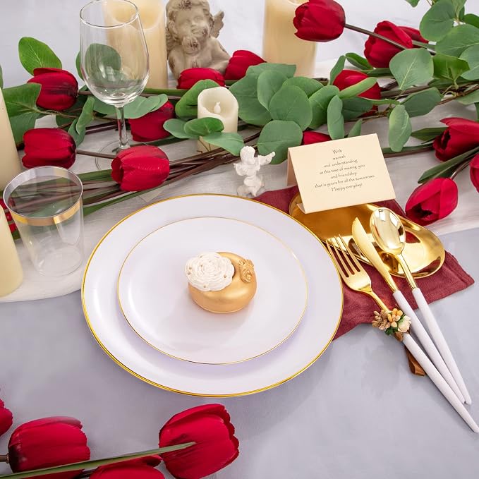 LIYH 180 Pcs White and Gold Plastic Plates Disposable - Image 3