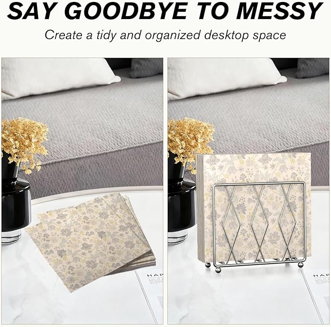 Napkin Holder for Table, 2 Pack Modern Metal Napkin Holders for Paper Napkins & Kitchen Dining & Countertops, Cocktail Upright Napkin Holder Dispenser Suitable for All Room Decors (Silver)