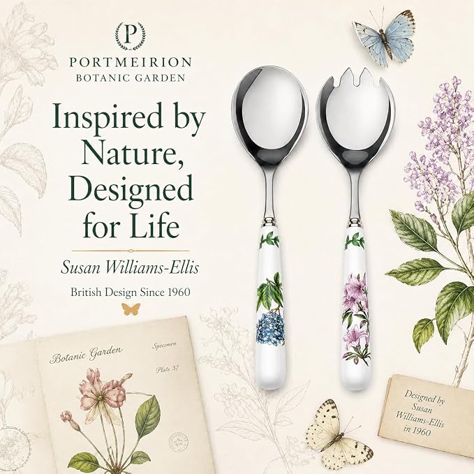 Portmeirion Botanic Garden Set of 2 Salad Servers | 10 Inch Salad Serving Set | - Image 7