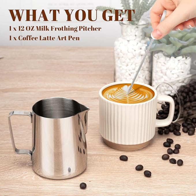 Amrules Milk Frothing Pitcher, 12oz Milk Frother Cup - Image 3