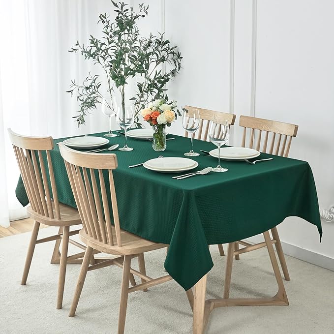 maxmill Square Tablecloth Water Resistance Antiwrinkle Spill Proof Weaved Texture Pattern Table Cloth, Christmas Decorative Fabric Table Cover for Parties, Holiday Dinner, 70 x 70 Inch, Hunter Green