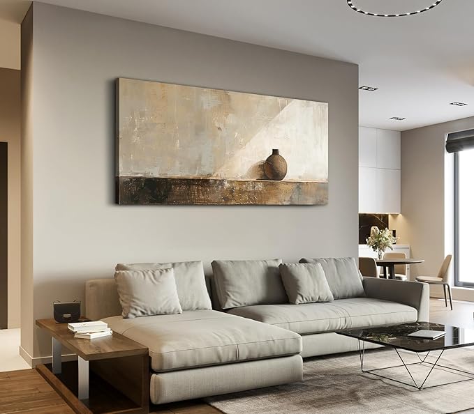 ADJUVANT Wall Art Minimalist Neutral Vase Painting 40" L x 20" W, Earth Tone Canvas Artwork Prints Simple Pottery Pictures Contemporary Rustic Wall Decor for Living Room Bedroom