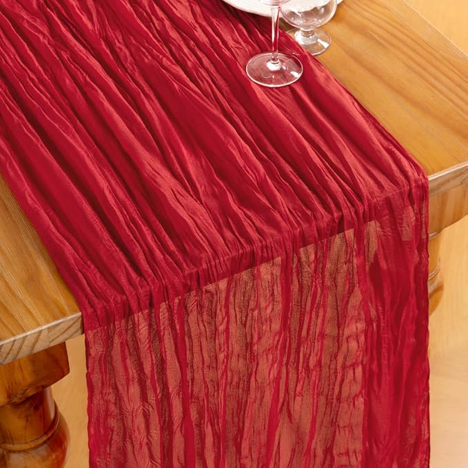 DeZerlor Red Cheesecloth Table Runner 1 Pack Christmas Runner | 120Inches Gauze - Image 2