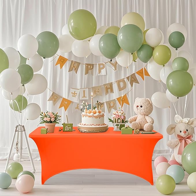 4FT Table Cloth for Rectangular Fitted Events Stretch Orange Table Covers Washable Spandex Tablecloth Protector for Party, Wedding, Cocktail, Banquet, Festival